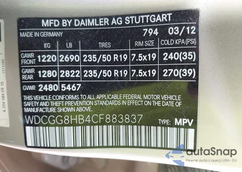 2012 Mercedes-Benz Glk 350 4Matic z USA, uszkodzony, nr VIN WDCGG8HB4CF883837